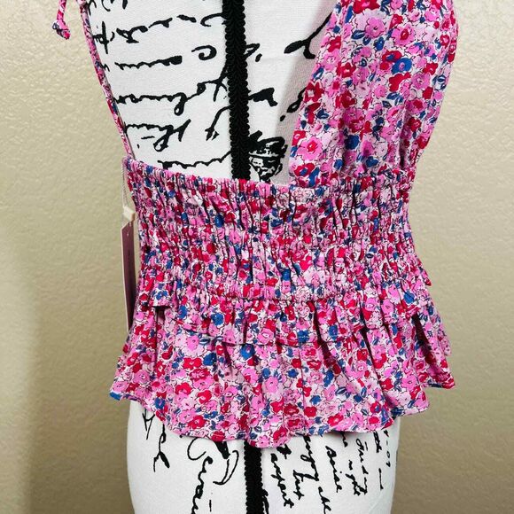 Sim and Sam pink top strap V neckline smocked floral blouse size XL boho baddie - Picture 4 of 12